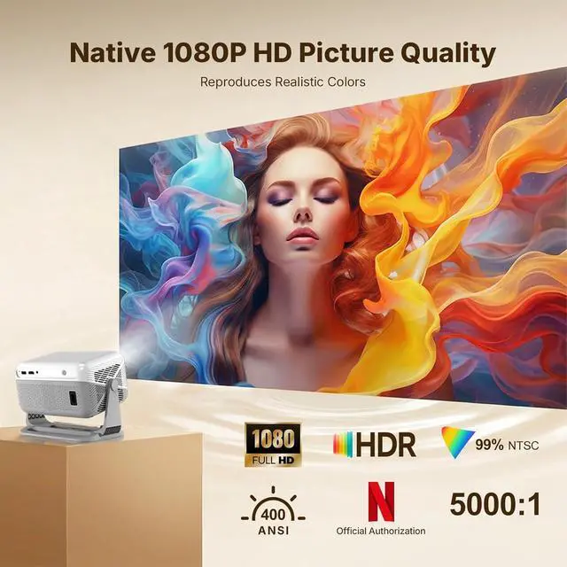 Alt view image 3 of 7 - Compatible with Netflix &Dolby AudioWellSonic Smart Projector with Wifi and Bluetooth, 400Ansi & Native 1080p Portable Projector, Auto Focus&Support 4k, 180°Rotatable, Moive Proyector