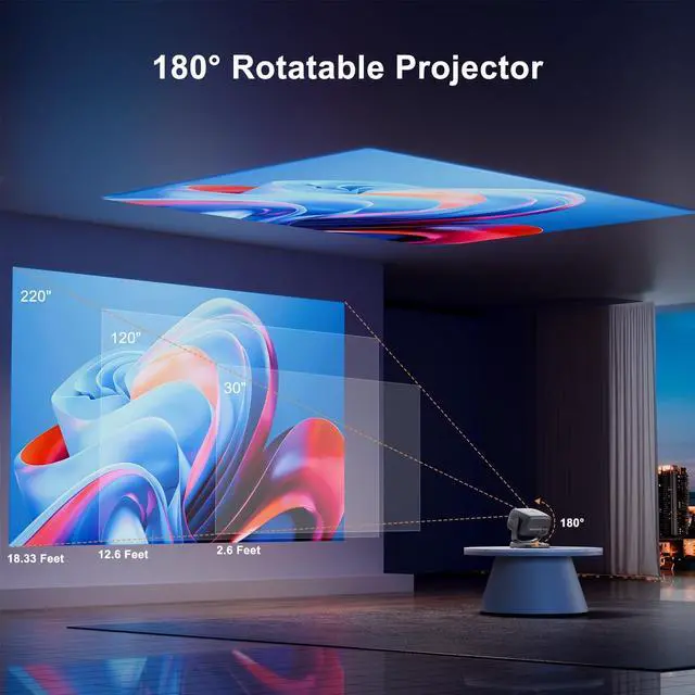 Alt view image 5 of 7 - 4K Smart Portable Projector with 5G WiFi,Bluetooth 5.2,600 ANSI Projector with Built in App,1080P Outdoor Movie Projector with 4P4D Correction,Rotatable 180°,Max 220" Compatible with iPhone/Android/TV