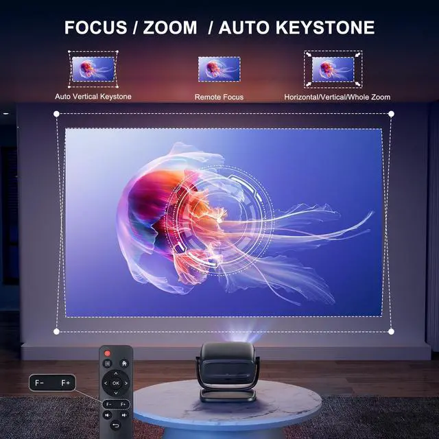 Alt view image 4 of 7 - 4K Smart Portable Projector with 5G WiFi,Bluetooth 5.2,600 ANSI Projector with Built in App,1080P Outdoor Movie Projector with 4P4D Correction,Rotatable 180°,Max 220" Compatible with iPhone/Android/TV