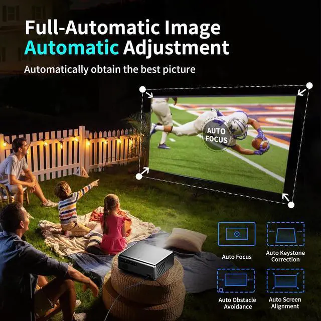 Alt view image 5 of 7 - Smart TV Movie Projector , (Official licensed Netflix) 2000 ANSI 1080P Mini Portable Projector Proyector with WiFi and Bluetooth for Home Cinema, Supports 4K ,Auto Focus & Keystone.