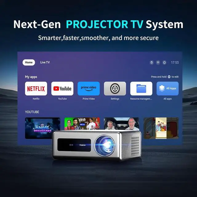Alt view image 2 of 7 - Smart TV Movie Projector , (Official licensed Netflix) 2000 ANSI 1080P Mini Portable Projector Proyector with WiFi and Bluetooth for Home Cinema, Supports 4K ,Auto Focus & Keystone.