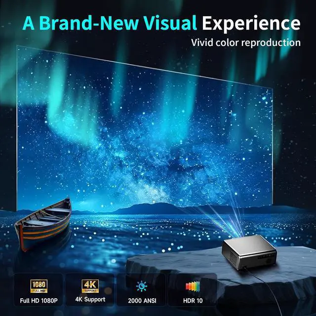 Alt view image 4 of 7 - Smart TV Movie Projector , (Official licensed Netflix) 2000 ANSI 1080P Mini Portable Projector Proyector with WiFi and Bluetooth for Home Cinema, Supports 4K ,Auto Focus & Keystone.