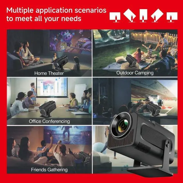 Alt view image 6 of 6 - HCS350 MINI Projector and game,Retro 4K Smart Game Projector 1280*720P Built-in 10000 Games,Portable video game with 2 Wireless Controllers,5G WiFi Bluetooth,Android 12,home theater,office (Red)