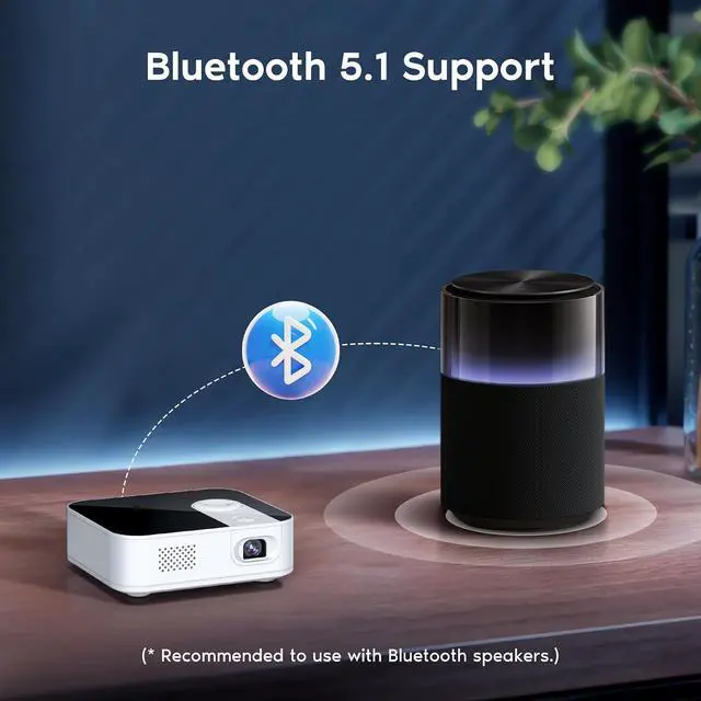 Alt view image 6 of 7 - Ultra Mini Pico Pocket Projector, 1080P Support DLP LED Portable Projector, Built in Rechargeable Battery & Speaker, Wireless Micro Projector with WiFi and Bluetooth, Compatible with Phone/Pad/HDMI
