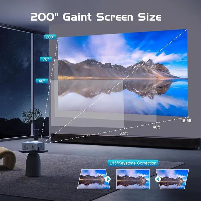 Alt view image 5 of 7 - Home Projector with Screen Included, Portable Movie Projector, Compatible with Smartphone/TV Stick/Laptop/HDMI/USB, For Home Theater, Outdoor Movie, Gaming, Camping