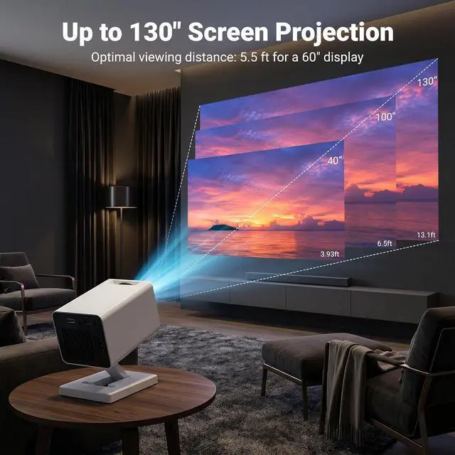 Alt view image 6 of 7 - FEARWIKY Mini Projector with 4k 1080P, Portable Projector with Wifi6 and Bluetooth5.4, 360°Rotation, Automatic Keystone Correction, Smart Movie Proyector for Home Outdoor(White)