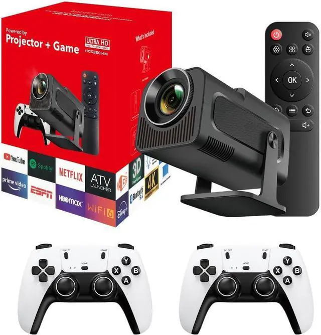 Main image of HCS350 MINI Projector and game,Retro 4K Smart Game Projector 1280*720P Built-in 10000 Games,Portable video game with 2 Wireless Controllers,5G WiFi Bluetooth,Android 12,home theater,office (Red)