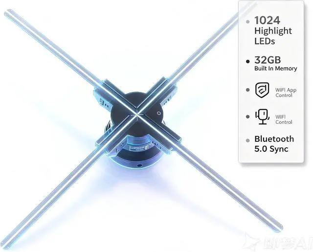Alt view image 3 of 7 - 22-Inch 3D Hologram Fan With 1104 LED Beads And 32GB Memory, WiFi App Controlled Hologram Projector With Bluetooth 5.0, HD LED Holographic Advertising Display For Storefront