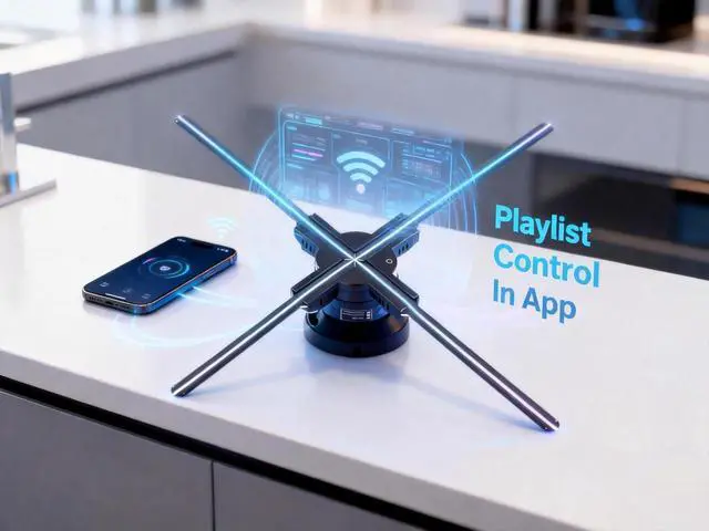 Alt view image 2 of 7 - 22-Inch 3D Hologram Fan With 1104 LED Beads And 32GB Memory, WiFi App Controlled Hologram Projector With Bluetooth 5.0, HD LED Holographic Advertising Display For Storefront