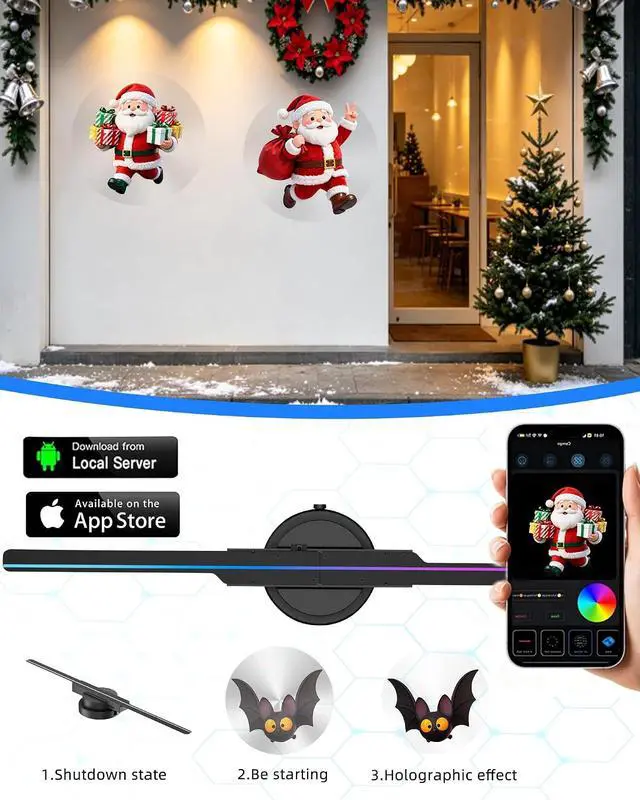 Alt view image 4 of 7 - 3D Hologram Fan, 16.5" 3D Hologram Projector with Remote/APP/WIFI,Holographic Fan with HD LED 1024*800PX Resolution Picture Spinner Small for Business,Shop,Christmas (42CM)