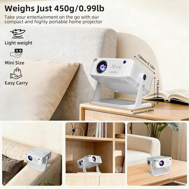 Alt view image 3 of 5 - Mini portable projector that supports 4K full images, featuring Wi-Fi6 and Bluetooth5.2 capabilities, and compatible with devices such as smartphones, TV stands, boxes, USB, HDMI