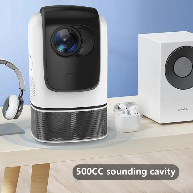 Alt view image 4 of 5 - Unitedtime Projector with Built in Stand with WiFi and Bluetooth Native 1080p Support 4K , for Home Theater Support HDMI, USB, PC, TV Box, iOS & Android Phone (White_TS1)