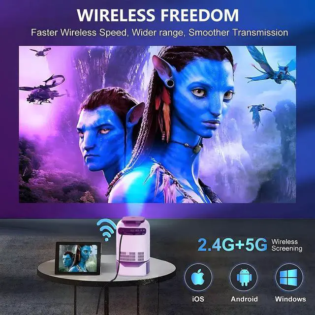 Alt view image 5 of 5 - Unitedtime Projector with Built in Stand with WiFi and Bluetooth Native 1080p Support 4K , for Home Theater Support HDMI, USB, PC, TV Box, iOS & Android Phone (White_TS1)