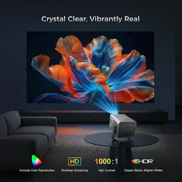 Alt view image 6 of 7 - Native 1080P & 800ANSI High Brightness Portable Projector with WiFi and Bluetooth,Smart Projector With AI Visual Calibration,230° Rotation,4K Projector Supports HDMI/USB/AUDIO