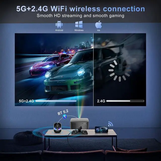 Alt view image 6 of 7 - Smart Mini Projector with Wifi and Bluetooth - Portbale Movie Projectors for Outdoor/Bedroom, Autofocus & Auto Keystone