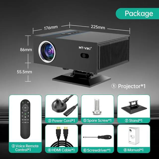 Alt view image 7 of 7 - MT-VIKI 4K Smart Projector Home Theater Supports 18000 Lumens Auto Focus/Auto Keystone Correction Projector Full HD 1080P Resolution With 360° Rotatable Stand
