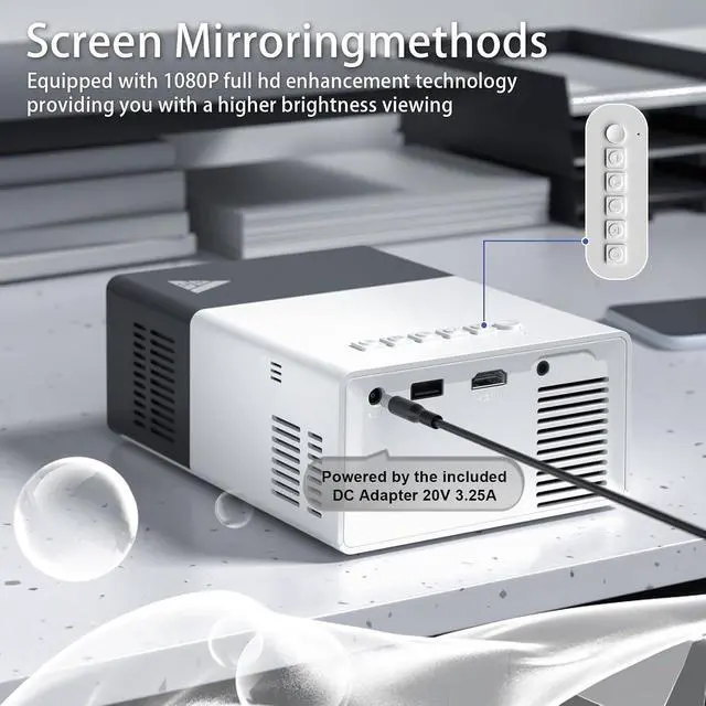 Alt view image 2 of 6 - Mini Projector with Wifi Portable Projectors Support 1080P 200" Mini HD Movie Projector, Outdoor Projectors Compatible with Phone/ Tablet/ Laptop/ TV Stick/ HDMI/ USB - Black White