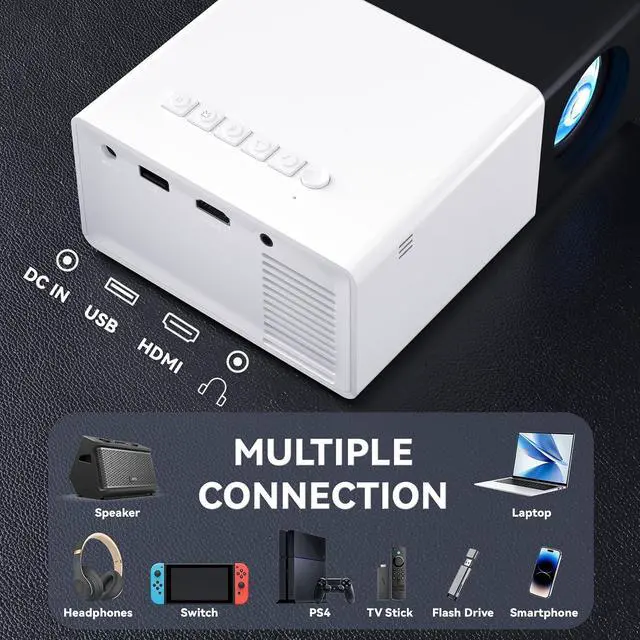 Alt view image 3 of 6 - Mini Projector with Wifi Portable Projectors Support 1080P 200" Mini HD Movie Projector, Outdoor Projectors Compatible with Phone/ Tablet/ Laptop/ TV Stick/ HDMI/ USB - Black White