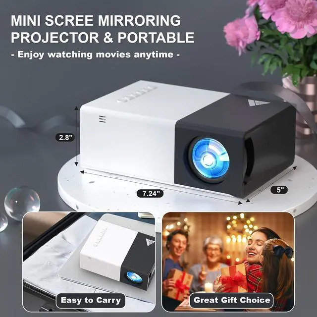 Alt view image 4 of 6 - Mini Projector with Wifi Portable Projectors Support 1080P 200" Mini HD Movie Projector, Outdoor Projectors Compatible with Phone/ Tablet/ Laptop/ TV Stick/ HDMI/ USB - Black White