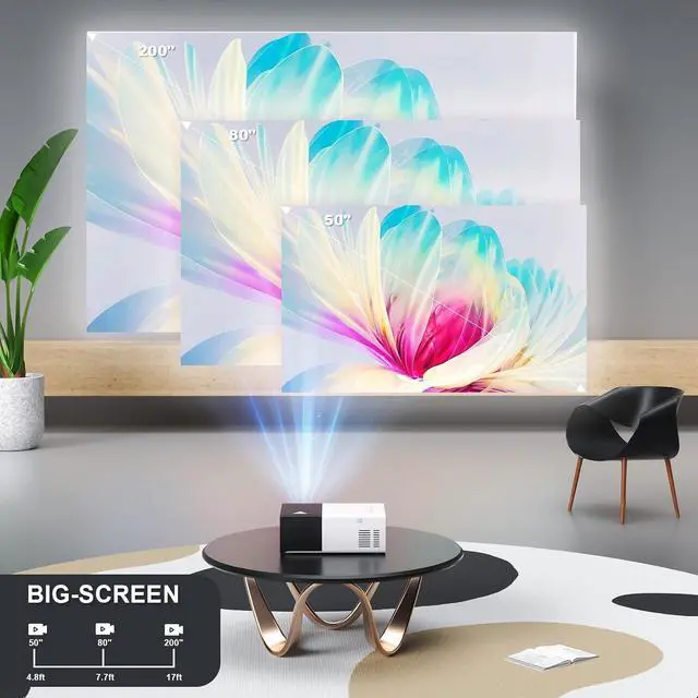 Alt view image 5 of 6 - Mini Projector with Wifi Portable Projectors Support 1080P 200" Mini HD Movie Projector, Outdoor Projectors Compatible with Phone/ Tablet/ Laptop/ TV Stick/ HDMI/ USB - Black White