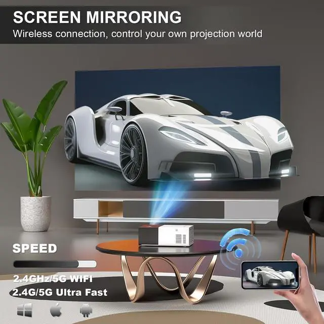 Alt view image 6 of 6 - Mini Projector with Wifi Portable Projectors Support 1080P 200" Mini HD Movie Projector, Outdoor Projectors Compatible with Phone/ Tablet/ Laptop/ TV Stick/ HDMI/ USB - Black White