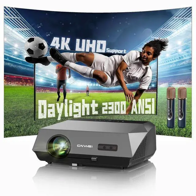 Main image of Smart Daytime 4K Projector HDR 2300ANSI with WiFi, Bluetooth, NFC, Apps, Auto Focus/Keystone,Ultra HD 1080P Movie Gaming Karaoke Projector with 2 HDMI ARC, 2 USB, 2 Mics for Home Theater Party TV Golf
