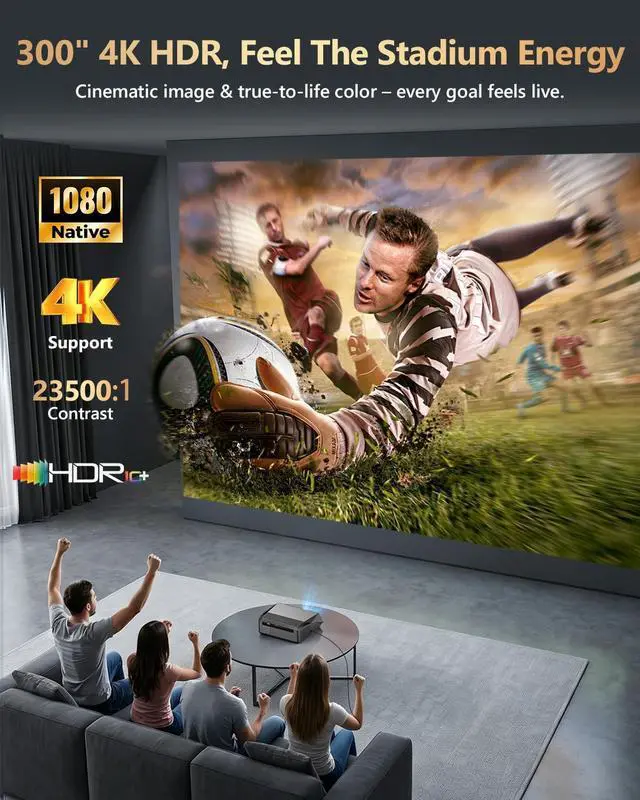 Alt view image 4 of 7 - Smart Daytime 4K Projector HDR 2300ANSI with WiFi, Bluetooth, NFC, Apps, Auto Focus/Keystone,Ultra HD 1080P Movie Gaming Karaoke Projector with 2 HDMI ARC, 2 USB, 2 Mics for Home Theater Party TV Golf