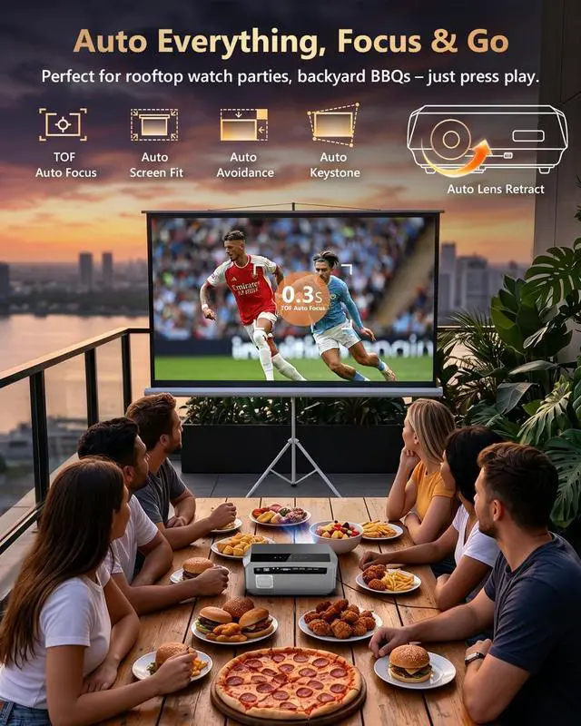 Alt view image 6 of 7 - Smart Daytime 4K Projector HDR 2300ANSI with WiFi, Bluetooth, NFC, Apps, Auto Focus/Keystone,Ultra HD 1080P Movie Gaming Karaoke Projector with 2 HDMI ARC, 2 USB, 2 Mics for Home Theater Party TV Golf