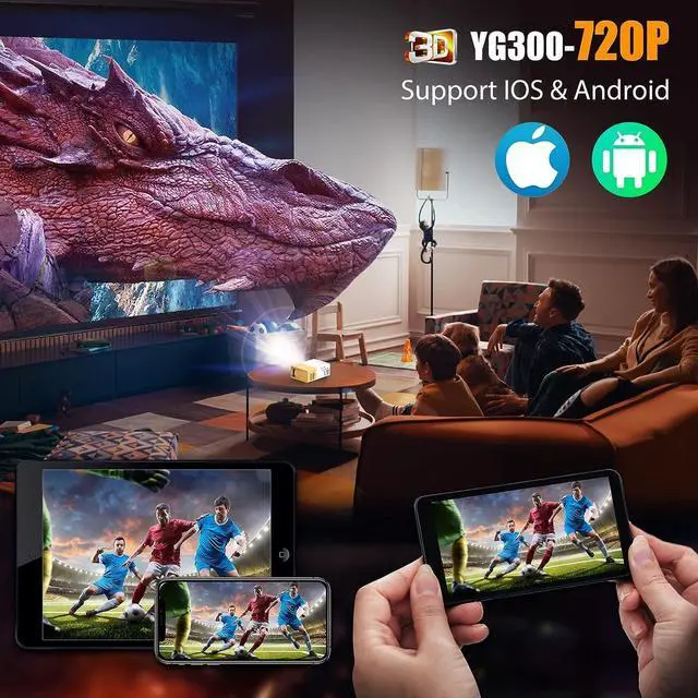 Alt view image 2 of 7 - Mini Video Projectors 720P Movie Projector, 24 to 60in Screen Projection, Eye Friendly LED Projector for Home Outdoor Theater Movie