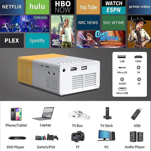 Alt view image 5 of 7 - Mini Video Projectors 720P Movie Projector, 24 to 60in Screen Projection, Eye Friendly LED Projector for Home Outdoor Theater Movie