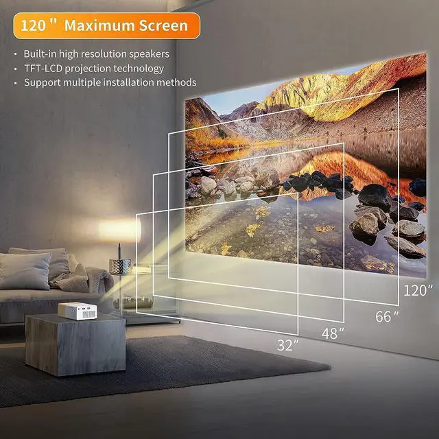 Alt view image 3 of 7 - Mini Video Projectors 720P Movie Projector, 24 to 60in Screen Projection, Eye Friendly LED Projector for Home Outdoor Theater Movie