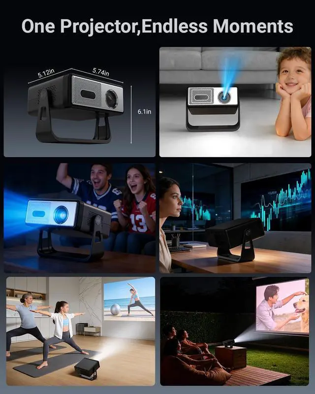 Alt view image 7 of 7 - Native 1080PSmart Mini Projector with WiFi and Bluetooth, 500ANSI, 8W Speakers,AI Auto Focus & Keystone,Home Movie Portable Outdoor