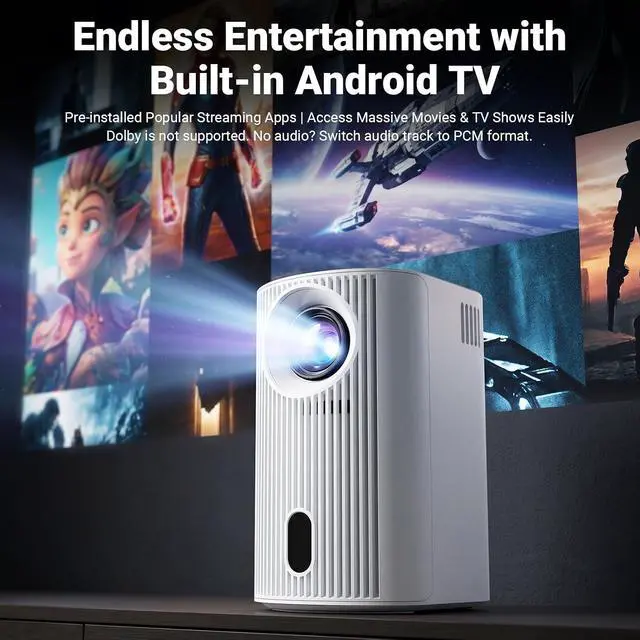 Alt view image 2 of 7 - Mini Projector, 4K Supported Smart Video Projector, 200 ANSI Lumen, WiFi 6 & Bluetooth 5.4, Auto Vertical Keystone Correction, 1920*1080P, 200'' Screen Home & Movie Projector for Bedroom, Outdoor