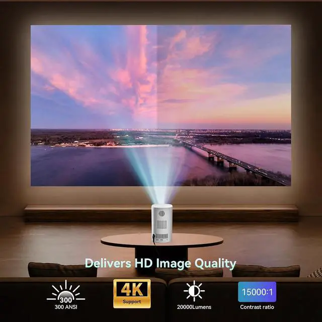 Alt view image 3 of 7 - Mini Projector, 4K Supported Smart Video Projector, 200 ANSI Lumen, WiFi 6 & Bluetooth 5.4, Auto Vertical Keystone Correction, 1920*1080P, 200'' Screen Home & Movie Projector for Bedroom, Outdoor
