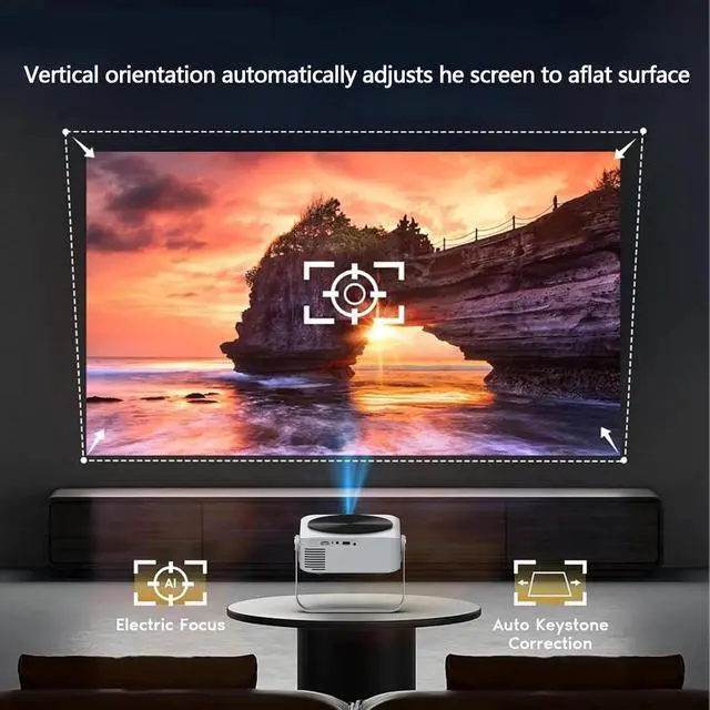 Alt view image 3 of 6 - Mini Projector, Portable Projector, 1080P Autofocus Clarity, Automatic Trapezoidal Correction, WIFI6 360° Home Theater for Movie Home Outdoor