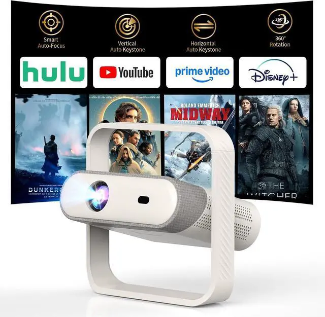 Main image of Native 1080P & Auto FocusSmart Mini Projector with WiFi and Bluetooth, 500ANSI, Auto Keystone Correction, Compatible with Smartphone, Laptop, HDMI, USB