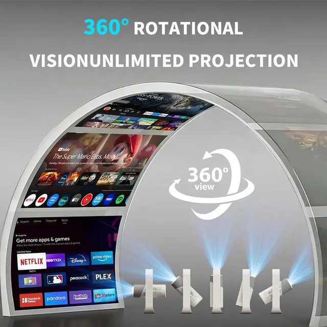 Alt view image 3 of 6 - Native 1080P & Auto FocusSmart Mini Projector with WiFi and Bluetooth, 500ANSI, Auto Keystone Correction, Compatible with Smartphone, Laptop, HDMI, USB