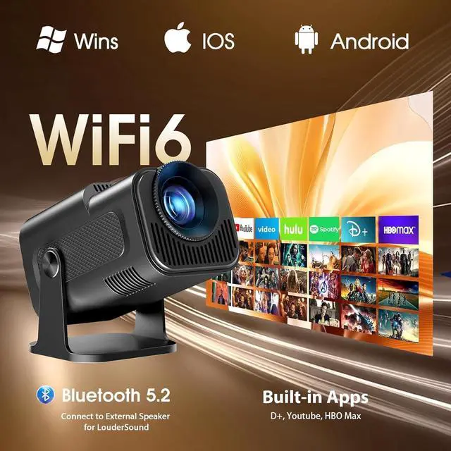 Alt view image 2 of 6 - 4K Projector with WiFi and Bluetooth Portable Movie projector, Auto Keystone 180°Rotation Ceiling Projector for Bedroom, Compatible With HDMI/USB/TV Stick/Smartphone/Laptop
