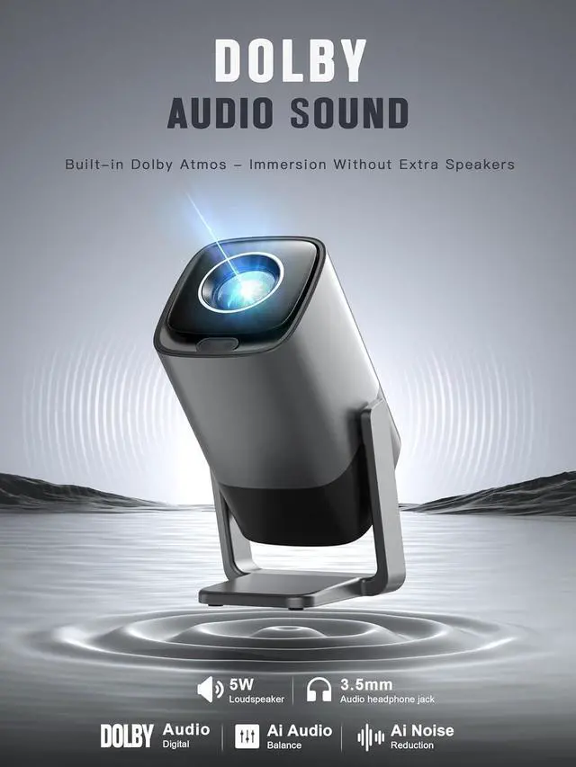 Alt view image 5 of 7 - Mini Smart Projector with WiFi and Bluetooth for Home Cinema Silver 4K Support Dolby Audio Real-time Focus 210 Rotatable Stand