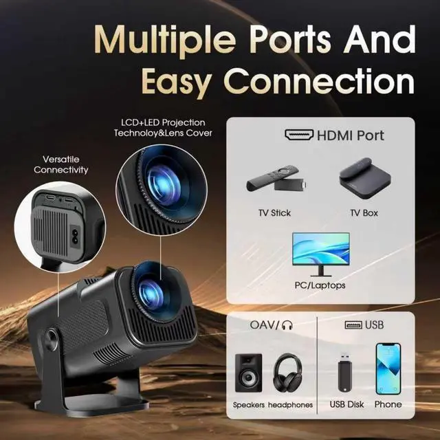 Alt view image 6 of 6 - 4K Projector with WiFi and Bluetooth Portable Movie projector, Auto Keystone 180°Rotation Ceiling Projector for Bedroom, Compatible With HDMI/USB/TV Stick/Smartphone/Laptop