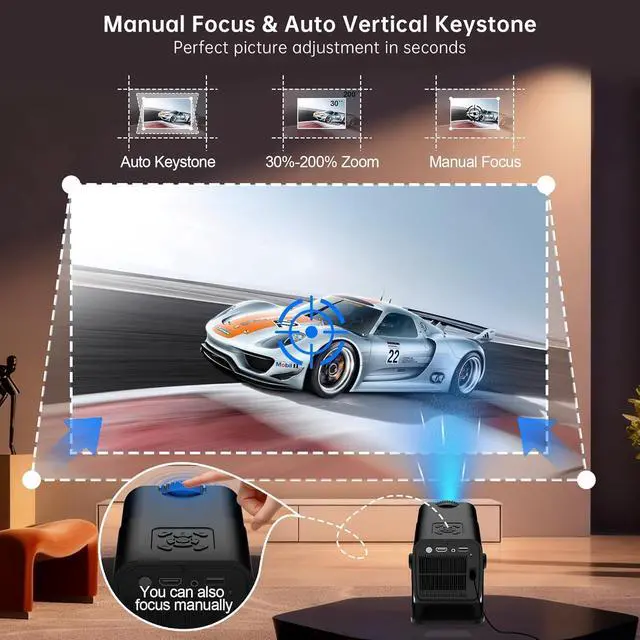 Alt view image 3 of 6 - 4K Projector with WiFi and Bluetooth Portable Movie projector, Auto Keystone 180°Rotation Ceiling Projector for Bedroom, Compatible With HDMI/USB/TV Stick/Smartphone/Laptop