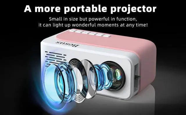 Alt view image 3 of 6 - Mini Projector, HD 1080P WiFi Video Projector, Portable Projector with Tripod, Gift for Kids, Home Theater Movie Phone Projector Compatible with USB, AV, Smartphone/Tablet/Laptop (pink)