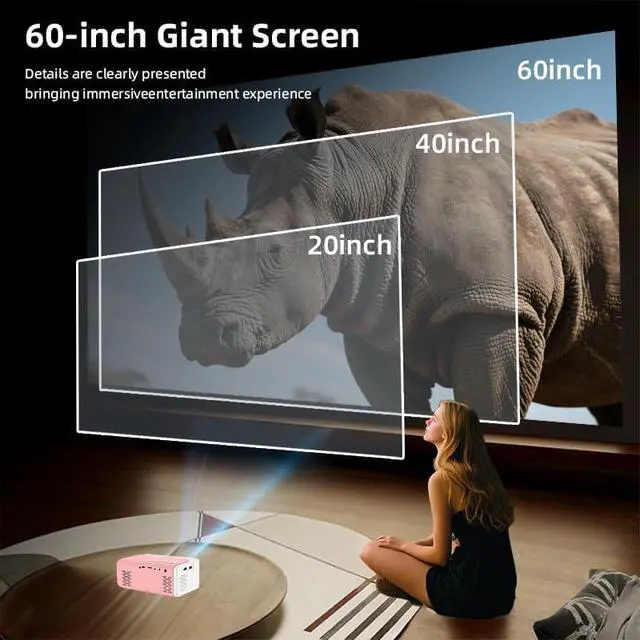 Alt view image 4 of 6 - Mini Projector, HD 1080P WiFi Video Projector, Portable Projector with Tripod, Gift for Kids, Home Theater Movie Phone Projector Compatible with USB, AV, Smartphone/Tablet/Laptop (pink)