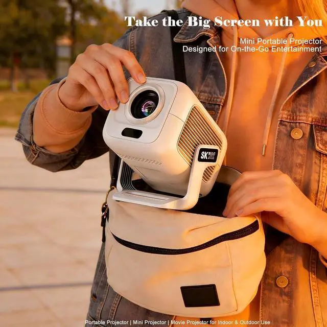 Alt view image 5 of 7 - Native 1080P Projector with Android 14 & Carrying Bag, 270° Rotatable Smart Projector, 5G WiFi BT, Auto Keystone, Support 4K 8K UHD Projector for Outdoor Cinema