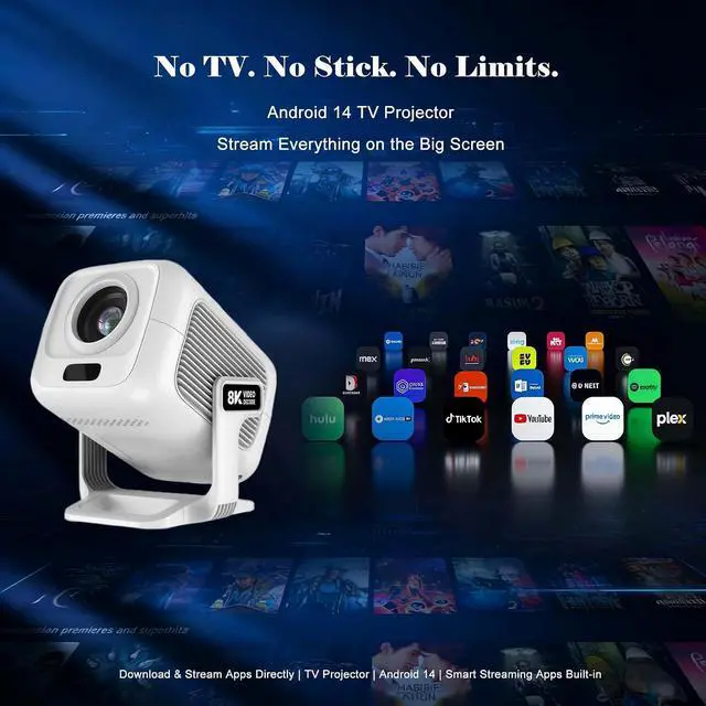 Alt view image 6 of 7 - Native 1080P Projector with Android 14 & Carrying Bag, 270° Rotatable Smart Projector, 5G WiFi BT, Auto Keystone, Support 4K 8K UHD Projector for Outdoor Cinema