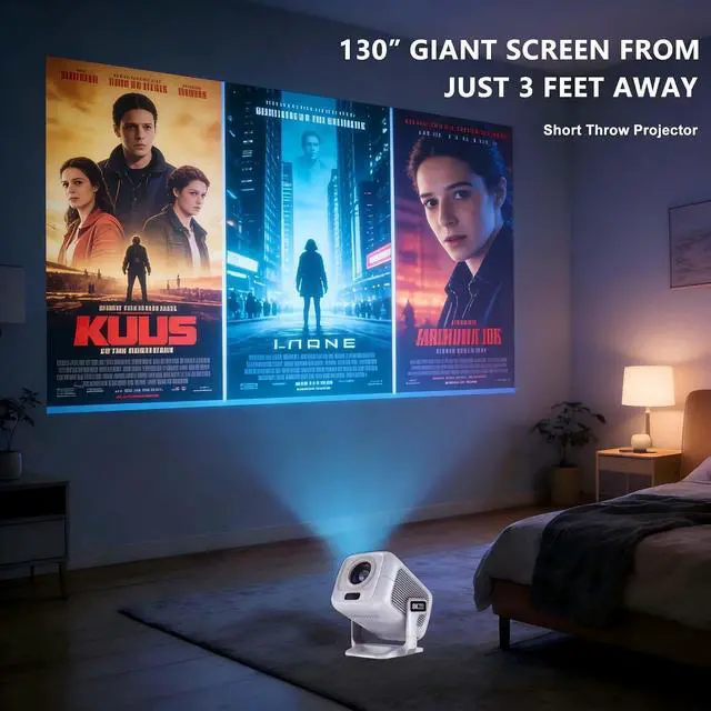 Alt view image 2 of 7 - Native 1080P Projector with Android 14 & Carrying Bag, 270° Rotatable Smart Projector, 5G WiFi BT, Auto Keystone, Support 4K 8K UHD Projector for Outdoor Cinema