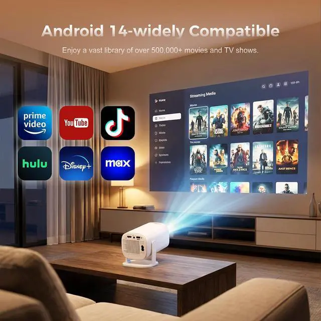 Alt view image 4 of 7 - Mini Projector with Wifi and Bluetooth, Portable Projector Outdoor&Ceiling Use,Build-in Android 14, Auto Keystonet&270°Rotatable, 4k Home Thearter Movie Projector for HDMI USB