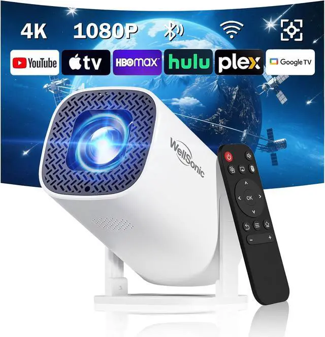 Alt view image 2 of 7 - Mini Projector with Wifi and Bluetooth, Portable Projector Outdoor&Ceiling Use,Build-in Android 14, Auto Keystonet&270°Rotatable, 4k Home Thearter Movie Projector for HDMI USB