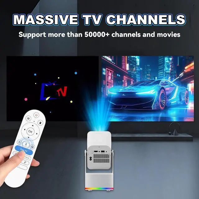 Alt view image 3 of 7 - HCS350 PLUS Portable Video Projector with WiFi & Bluetooth - 1080P & 450 Ansi, Gaming, KTV & Cinema 3 Modes in 1, with 20000+ Games, Rechargeable Mic & Bluetooth Voice Remote & Gaming Controller