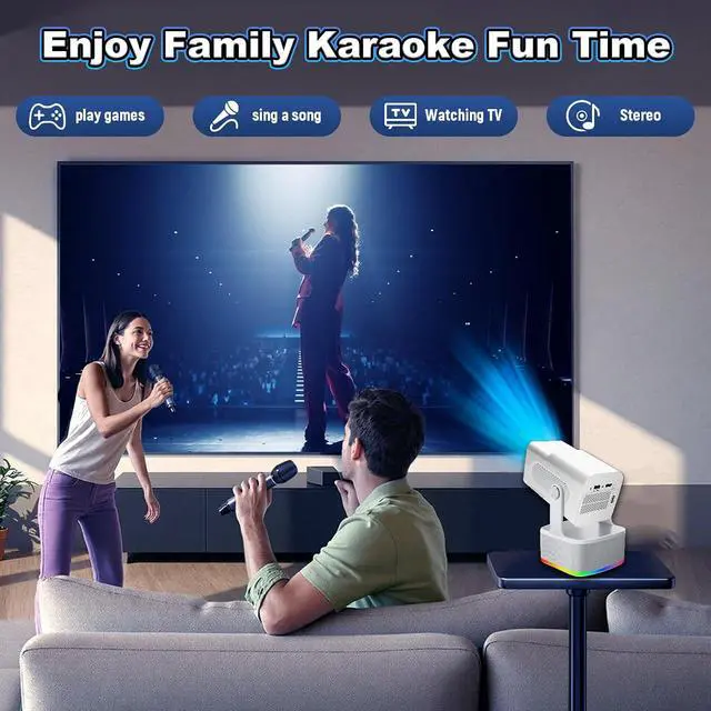 Alt view image 6 of 7 - HCS350 PLUS Portable Video Projector with WiFi & Bluetooth - 1080P & 450 Ansi, Gaming, KTV & Cinema 3 Modes in 1, with 20000+ Games, Rechargeable Mic & Bluetooth Voice Remote & Gaming Controller